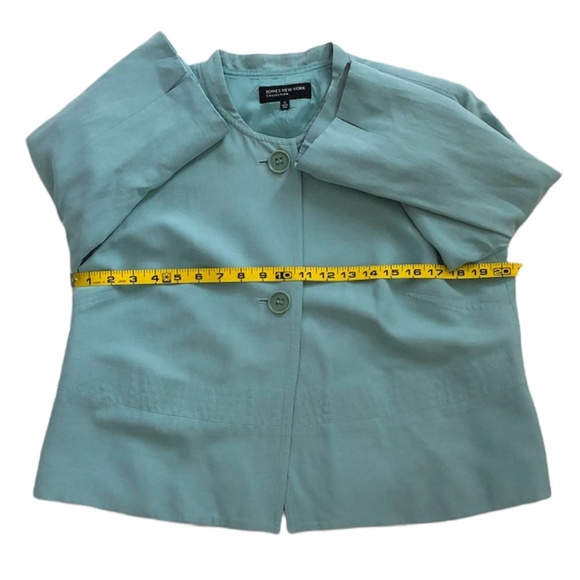 Jones New York Women’s Aqua Silk & Linen Crop Collarless Blazer Size 12 - Picture 7 of 12